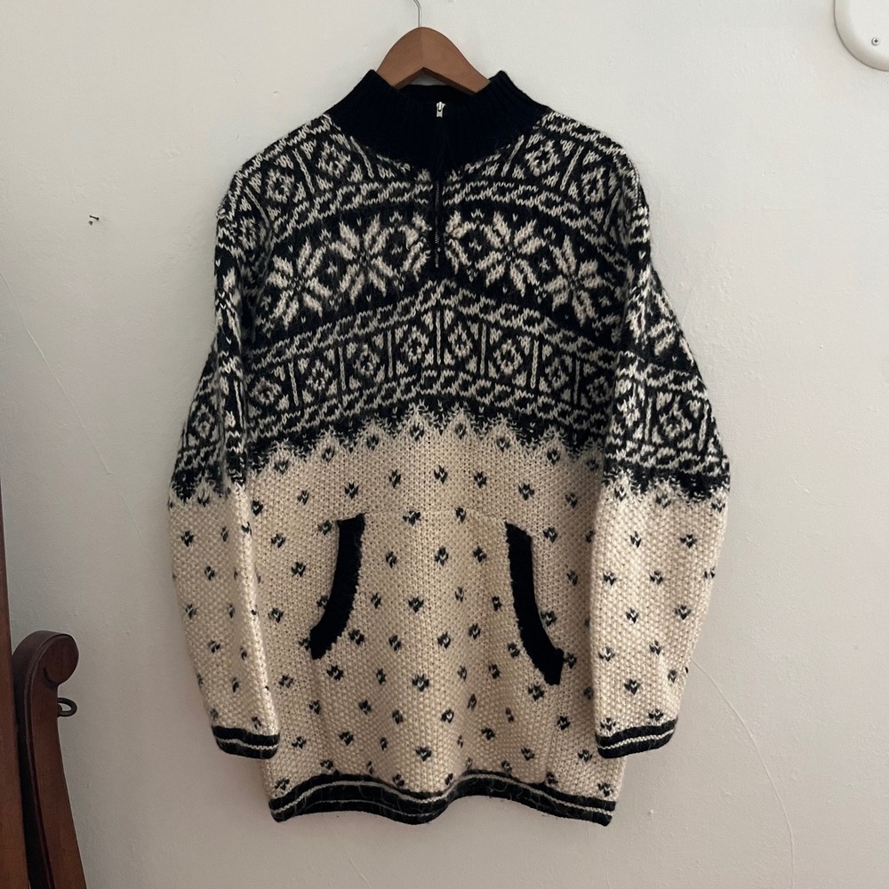 Vintage Jones New York Black & White 1/4 Zip Fair Isle Wool Blend Size S
